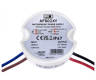 MWPower Mini Waterdichte Voeding ⌀50mm - DC 24V 60 Watt 2.5A - IP66