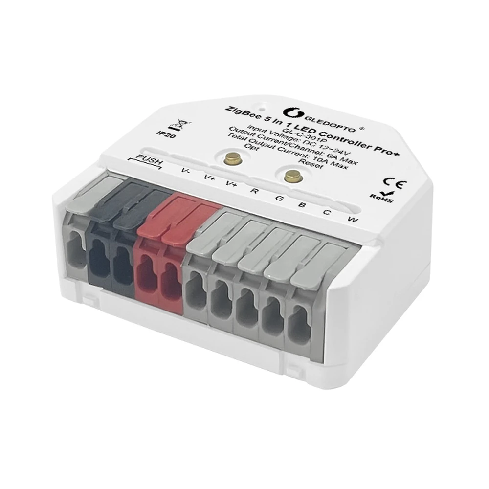 GLEDOPTO Gledopto GL-C-301P Ultra Mini ZigBee Pro+ Smart LED Controller met 5 Uitgangsmodi, ZigBee 3.0 en 2.4G RF