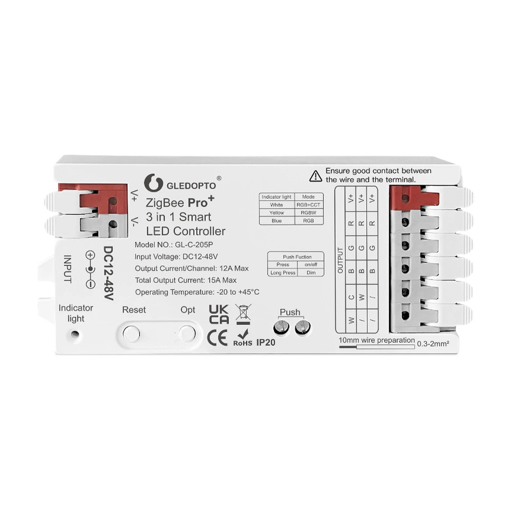 GLEDOPTO Gledopto GL-C-205P ZigBee Pro+ Smart LED Controller met 3 Uitgangsmodi, ZigBee 3.0 en 2.4G RF, tot 15A