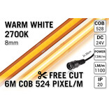Vrij Knipbare Pro Line COB 2700K Warm Wit Led Strip | 6m | 13W pm | 24V | 528 pixels pm - Losse Strip