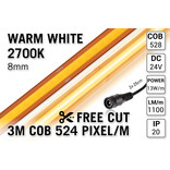 Vrij Knipbare Pro Line COB 2700K Warm Wit Led Strip | 3m | 13W pm | 24V | 528 pixels pm - Losse Strip