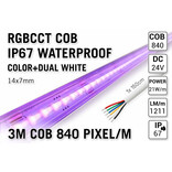 COB RGBCCT IP67 Waterproof Led Strip | Kleur+Dual Wit | 3m 25W pm  24V | 840 pixels pm - Losse Strip