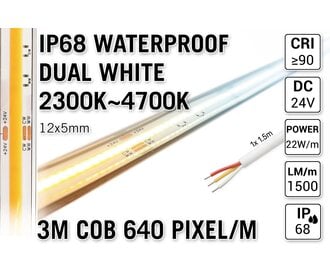 AppLamp ProLine 3m IP68 PRO LINE COB Dual Wit 2300K~4700K CCT Led Strip |  COB 640 Pixels pm 24V - Losse Strip