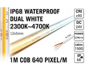 AppLamp ProLine 1m IP68 PRO LINE COB Dual Wit 2300K~4700K CCT Led Strip |  COB 640 Pixels pm 24V - Losse Strip