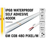 6m IP68 Waterdichte COB 4000K Neutraal Wit Led Strip | 9W pm  24V | 480 pixels pm - Zelfklevend