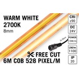 Vrij Knipbare Pro Line COB 2700K Warm Wit Led Strip | 6m | 13W pm | 24V | 528 pixels pm - Losse Strip