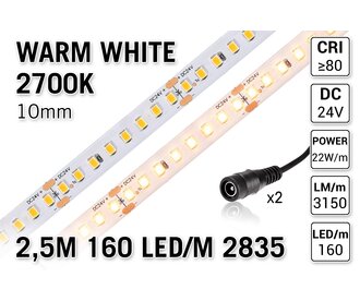 Warm Wit Led Strip | 2,5m 160 Leds pm Type 2835 24V IP20 Losse Strip