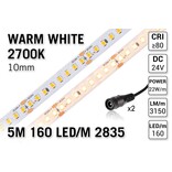 Warm Wit 2700K Led Strip | 5m 160 Leds pm Type 2835 24V IP20 Losse Strip CRI80