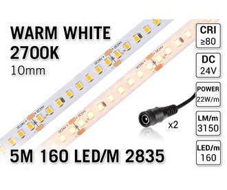 Warm Wit Led Strip | 5m 160 Leds pm Type 2835 24V IP20 Losse Strip
