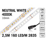 Neutraal Wit 4000K Led Strip | 2,5m 160 Leds pm Type 2835 24V IP20 Losse Strip CRI80