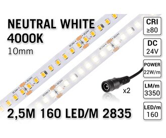 Neutraal Wit Led Strip | 2,5m 160 Leds pm Type 2835 24V IP20 Losse Strip