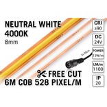 Vrij Knipbare Pro Line COB 4000K Neutraal Wit Led Strip | 6m | 13W pm | 24V | 528 pixels pm - Losse Strip