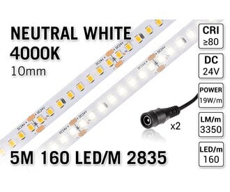 Neutraal Wit Led Strip | 5m 160 Leds pm Type 2835 24V IP20 Losse Strip