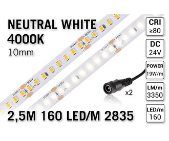 Neutraal Wit Led Strip | 2,5m 160 Leds pm Type 2835 24V IP20 Losse Strip