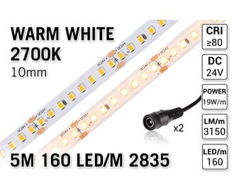 Warm Wit Led Strip | 5m 160 Leds pm Type 2835 24V IP20 Losse Strip