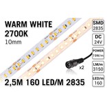 Extra Heldere Pro Line Warm Wit LED Strip 2700K | 2,5m | Zéér Hoge Lichtopbrengst 3150 lm/m | 19W pm | 160 LEDs 2835 | 24V | IP20 - Losse Strip