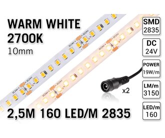 Warm Wit Led Strip | 2,5m 160 Leds pm Type 2835 24V IP20 Losse Strip