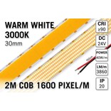 Extra Heldere Pro Line Super Wide Warm Wit COB LED Strip 3000K | 2m | Zéér Hoge Lichtopbrengst 3860 lm/m | 40W pm | 1600 COB LEDs pm | 30mm | 24V | IP20 - Losse Strip