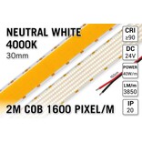Extra Heldere Pro Line Super Wide Neutraal Wit COB LED Strip 4000K | 2m | Zéér Hoge Lichtopbrengst 3850 lm/m | 40W pm | 1600 COB LEDs pm | 30mm | 24V | IP20 - Losse Strip