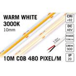 Pro Line 48V Warm Wit COB LED Strip 3000K | 10m | Voor Zeer Lange Runs Zonder Lichtafname | 870 lm/m | 10W pm | 480 COB LEDs pm | 10mm | CRI Ra 92 | IP20 - Losse Strip