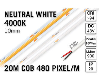 48V Neutraal Wit COB LED Strip 4000K | 20m | Long Run | 860 lm/m | CRI 94 - Losse Strip
