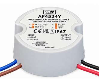 MWPower Mini Waterdichte Voeding Ø50mm - DC 24V 45 Watt 1.87A - IP67