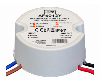 MWPower Mini Waterdichte Voeding Ø50mm - DC 12V 60 Watt 5A - IP66