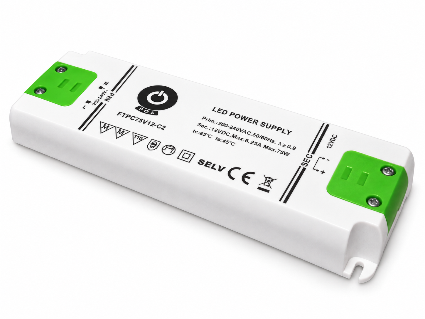 POS-POWER Compacte POS Voeding DC 12 Volt 75W 6.25A - IP20