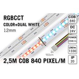 COB RGBCCT Led Strip | Kleur+Dual Wit | 2,5m 25W pm  24V | 840 pixels pm - Losse Strip