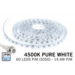 Neutraal Wit IP68 Waterdicht Led Strip | 60 Leds pm 5m Type 5050 12V 14,4W pm