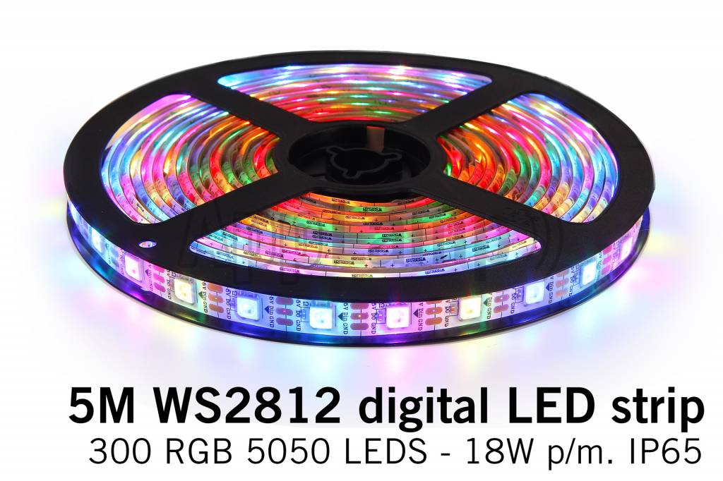 Matig ritme school RGB Dreamcolor Losse Led Strip | WS2812 5m 60 Leds pm Type 5050 5V 18W pm  IP65 | AppLamp.nl