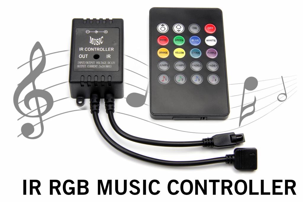 ACTIE! RGB IR Controller op Muziektempo met Afstandsbediening | 12-24 Volt 3x2 Ampère