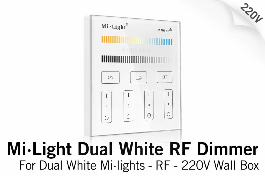 Mi·Light MiLight Inbouw Dual White RF Touch Dimmer Paneel 4-kanaals, 220V