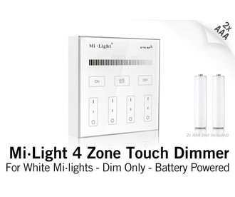 Mi·Light MiLight RF Opbouw Touch WandBediening Dimmer 4-zone, Enkele kleur, AAA Batterij