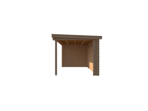 Blokhut met overkapping lessenaar dak 150 x 250 + 400cm