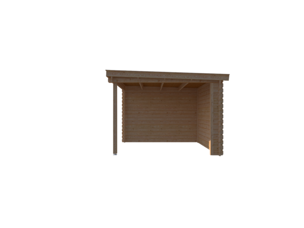 Blokhut met overkapping lessenaar dak 200 x 300 + 250cm