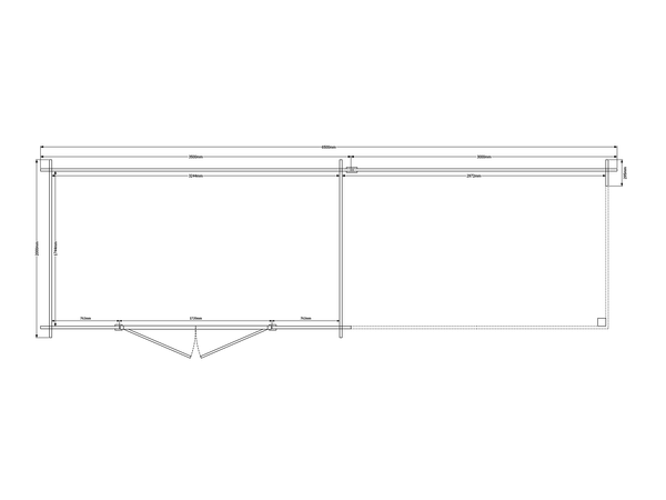 Blokhut met overkapping plat dak 350 x 200 + 300cm