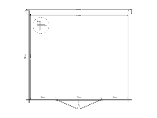 Blokhut plat dak 400 x 350cm