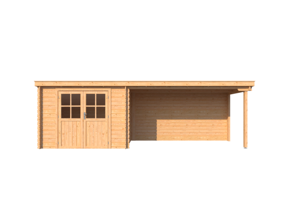 Blokhut met overkapping lessenaar dak 300 x 200 + 400cm