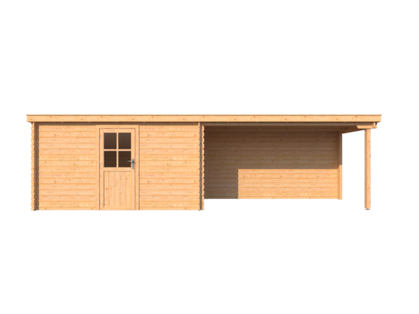 Blokhut met overkapping lessenaar dak 400 x 200 + 400cm