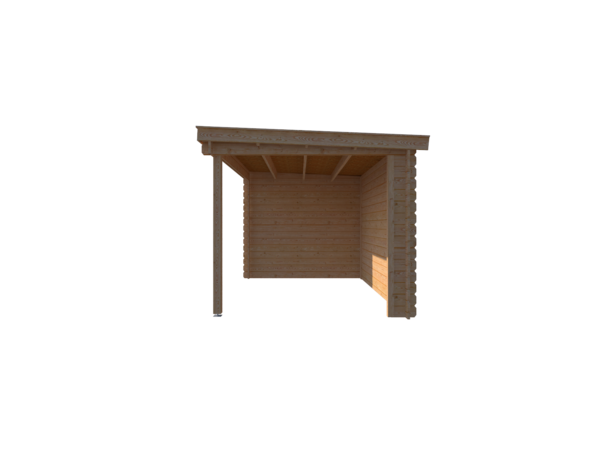 DWF Blokhut met overkapping lessenaar dak 300 x 250 + 350cm