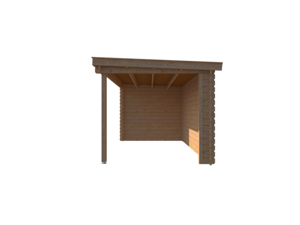 Blokhut met overkapping lessenaar dak 400 x 250 + 350cm