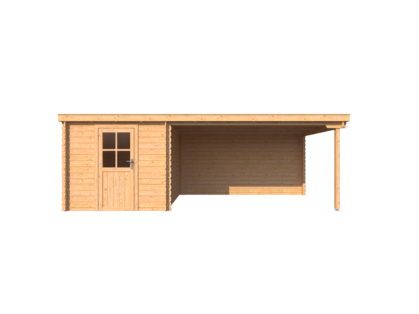 Blokhut met overkapping lessenaar dak 250 x 300 + 400cm