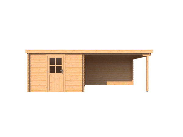 Blokhut met overkapping lessenaar dak 300 x 300 + 350cm
