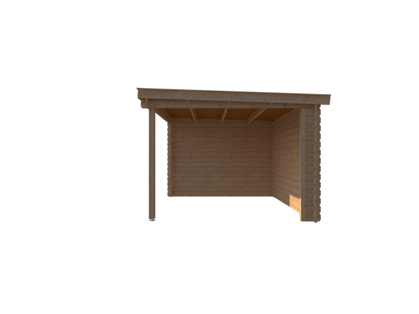 Blokhut met overkapping lessenaar dak 350 x 300 + 300cm
