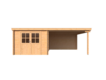 Blokhut met overkapping lessenaar dak 300 x 350 +350cm