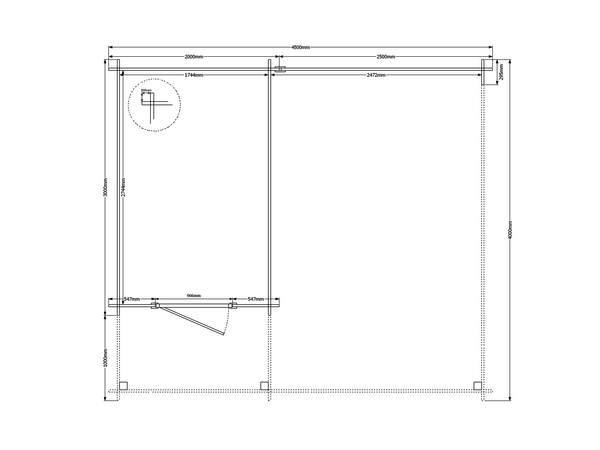 Blokhut met overkapping plat dak 200 x 300 + 100 / 250 x 400cm