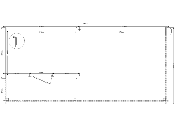 Blokhut met overkapping plat dak 300 x 200 + 100 / 350 x 300cm