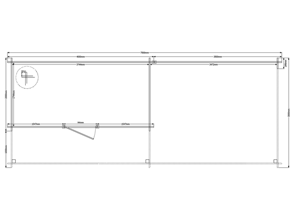 Blokhut met overkapping plat dak 400 x 200 + 100 / 350 x 300cm