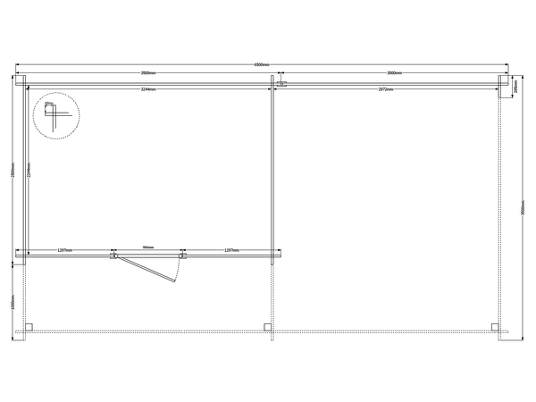 Blokhut met overkapping plat dak 350 x 250 + 100 / 300 x 350cm